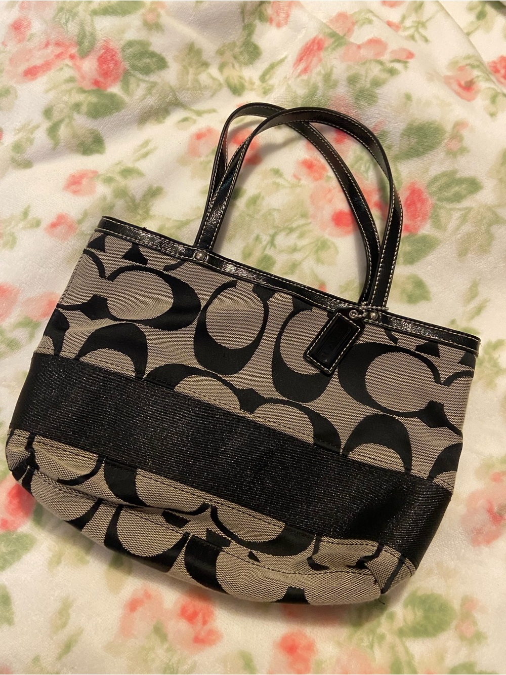 Coach Black and Khaki Signature Canvas Tote